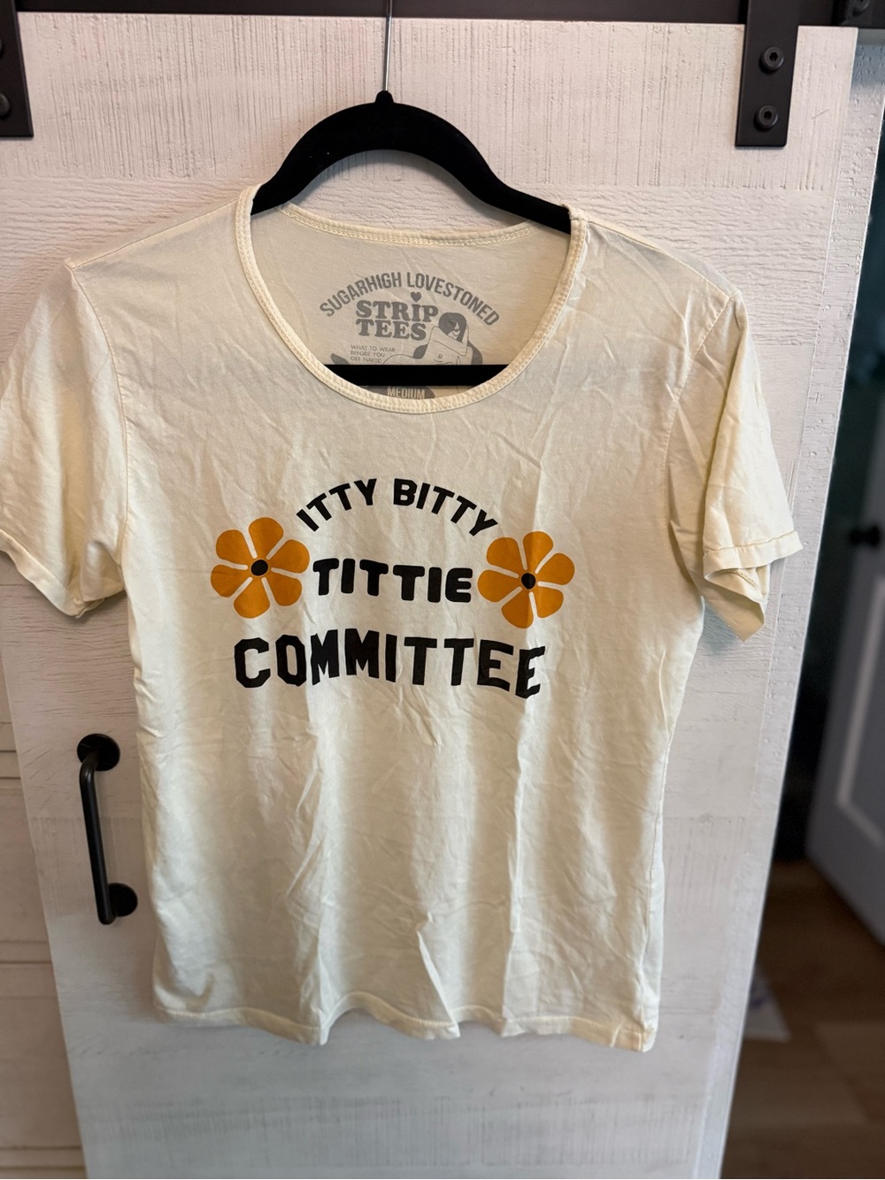 Strip Tees Cream Short-Sleeve Graphic Tee with Orange Floral Accents
